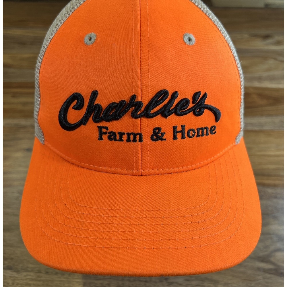 Charlie's Farm & Home Hat Cap Trucker Mesh Snap‎ Back Style Orange & Brown Mens